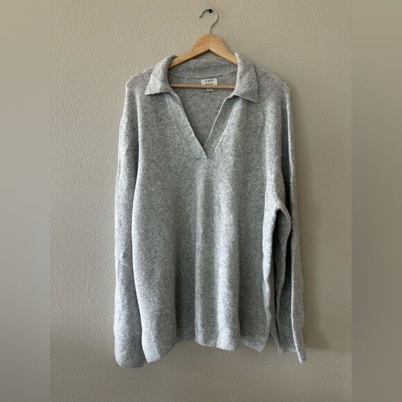 J Crew Sweater Polo V Neck Extra Soft Wool Blend Light Grey Size XXL - Picture 1 of 7
